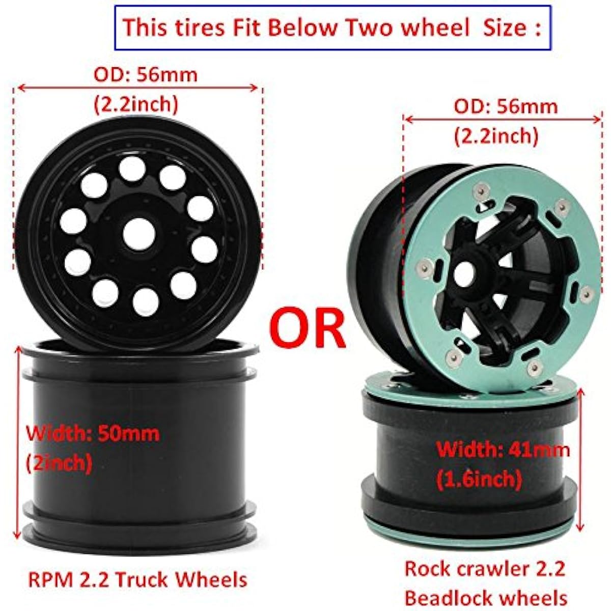 hobbysoul 130mm Height / 5.12" 2.2 Tires 60mm Width Tires for Traxxas TRX4 Axial Capra Wraith Redcat Gen8 Monster Tractor Truck Mud Crawler Terrain (2 Pack)