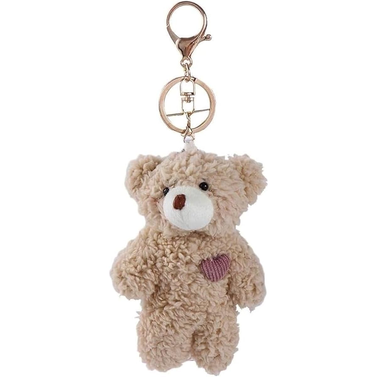 Brown Bear Pink Heart Mini Plush Backpack Stuffed Animal Keychain Toy Soft Cotton Keychain Gift Party Bag DIY Keychain Craft Plush Toy Bear Keychain Car Accessories, Brown