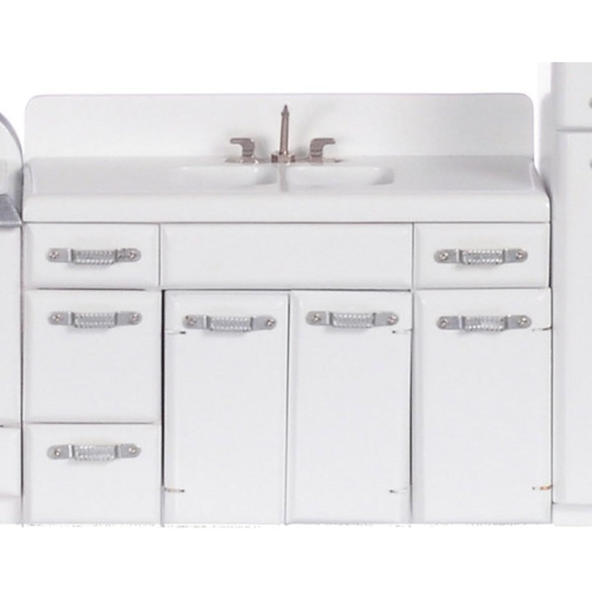 Melody Jane Dolls Houses House Furniture White Wooden 1950's Kitchen Unit Double Sink & Mixer Tap