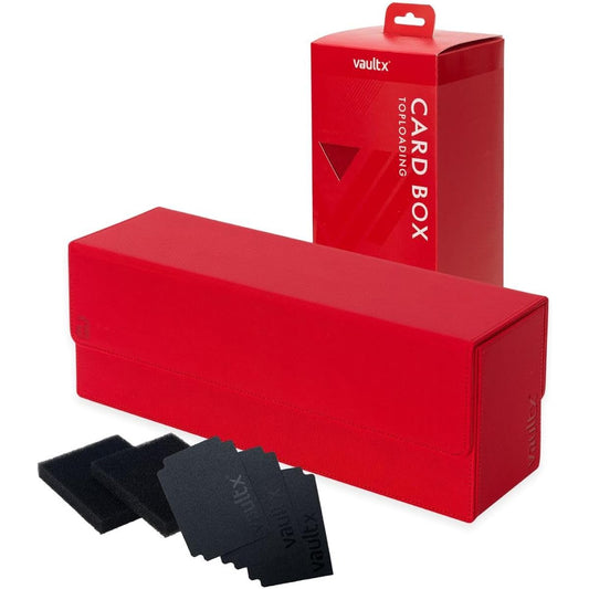 Vault X Exo-Tec Storage Box with Removable Magnetic Lid, Card Dividers and Foam Filler - Large Capacity Holder for Deck Box Organization and Storage, TCG CCG Gaming and Sports Card Collections (Red)
