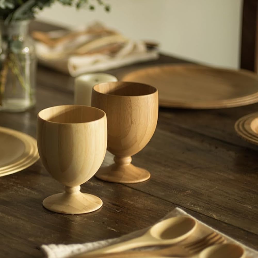 RIVERET Vessel Glass Goblet 230ml Pair Set Bamboo Dishwasher Safe White/Brown RV-106WB
