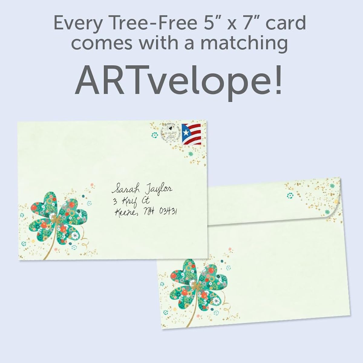 Tree-Free Greetings St. Patrick's Day Greeting Cards 2 Pack with Matching Envelopes, Eco-Friendly, Made in the USA, 100% Recycled Paper, 5 x 7 Inches, Good Luck and Cheers (GT68812)