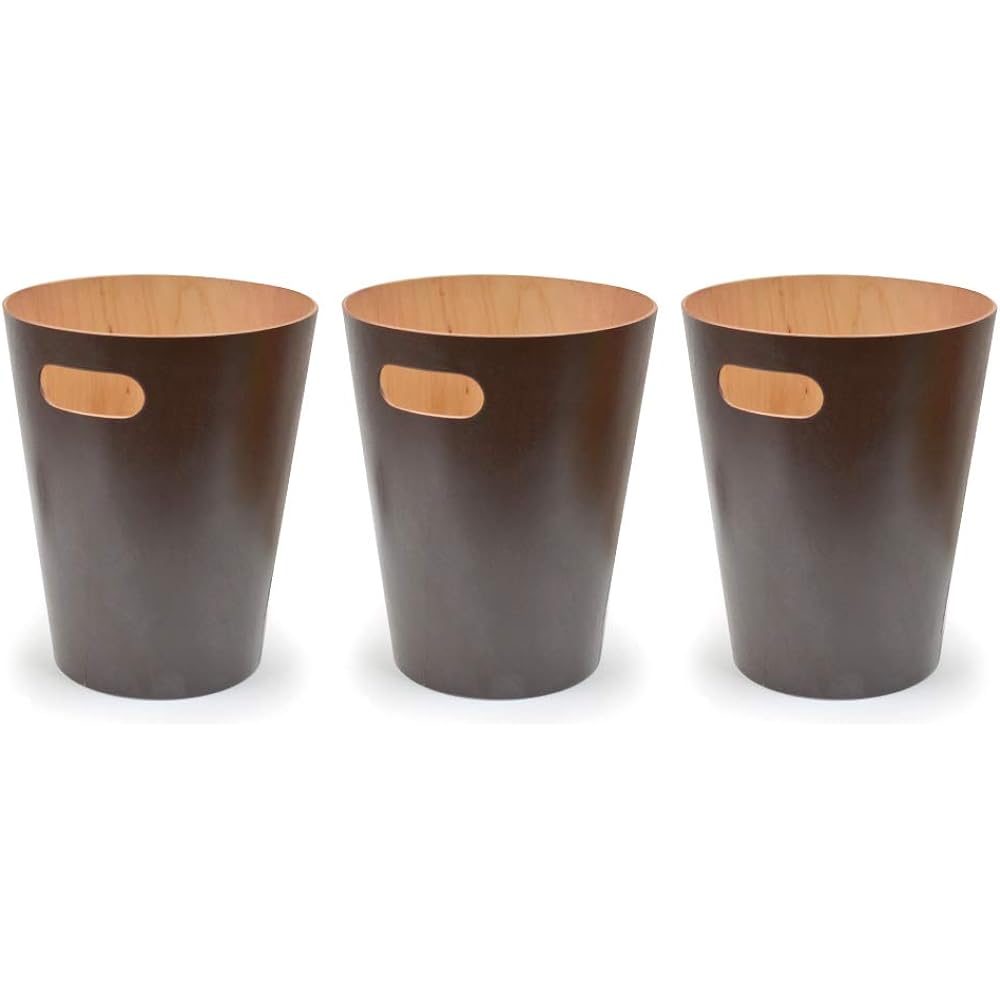 umbra Wooden Trash Can Round Shape Lidless Pail Trash Can Dust Box Light Espresso Inside Natural 7.5L WOODROW 9981000229 Pack of 3