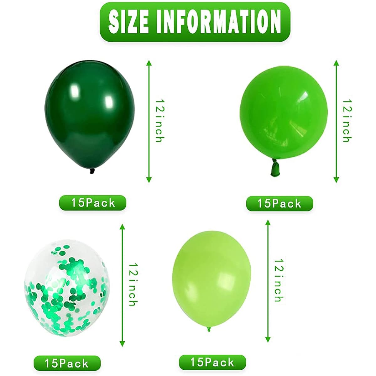 Green Latex Balloons 12inch Green Confetti Balloons Dark Green Balloons and Light Green Balloons Lime Balloons for Birthday Party Baby Shower Party Decoration