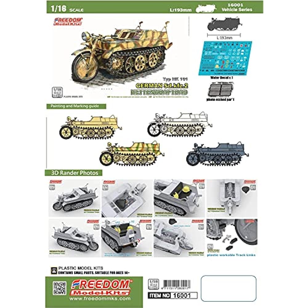 Freedom Model Kit 1/16 World War II German Army Sd.kfz.2 Kettenkraftrad Plastic Model FRE16001