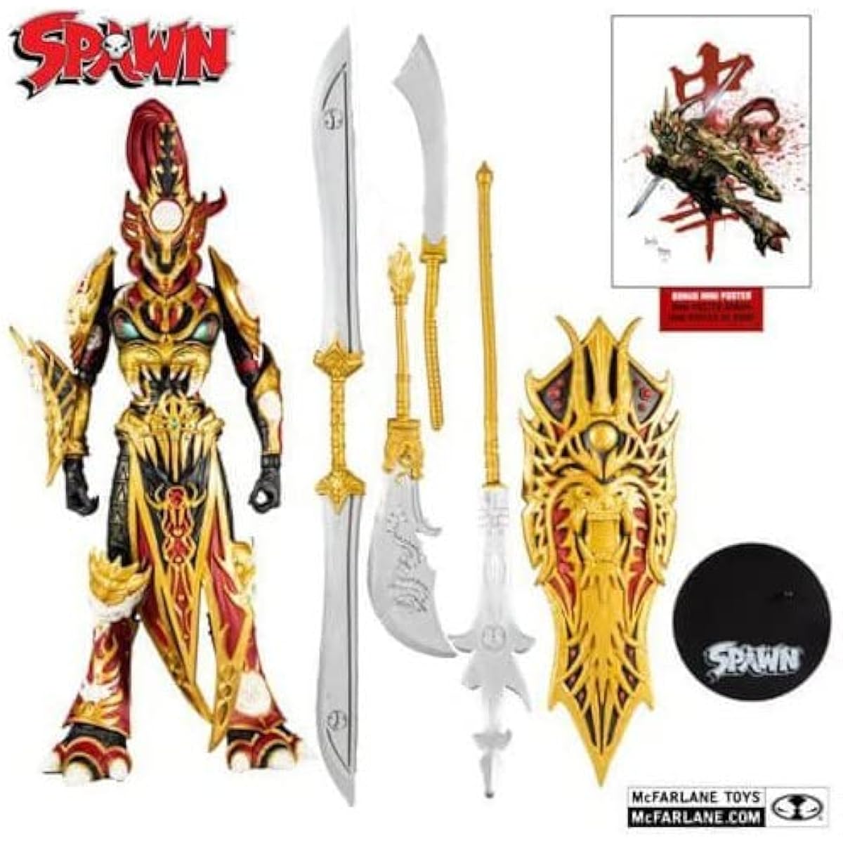 McFarlane Toys Spawn Comics Deluxe Designer Edition 7" Mandarin Spawn Action Figure with 22 Moving Parts Collectible DC Figure Accessories and Collectible Stand Base - Ages 12+