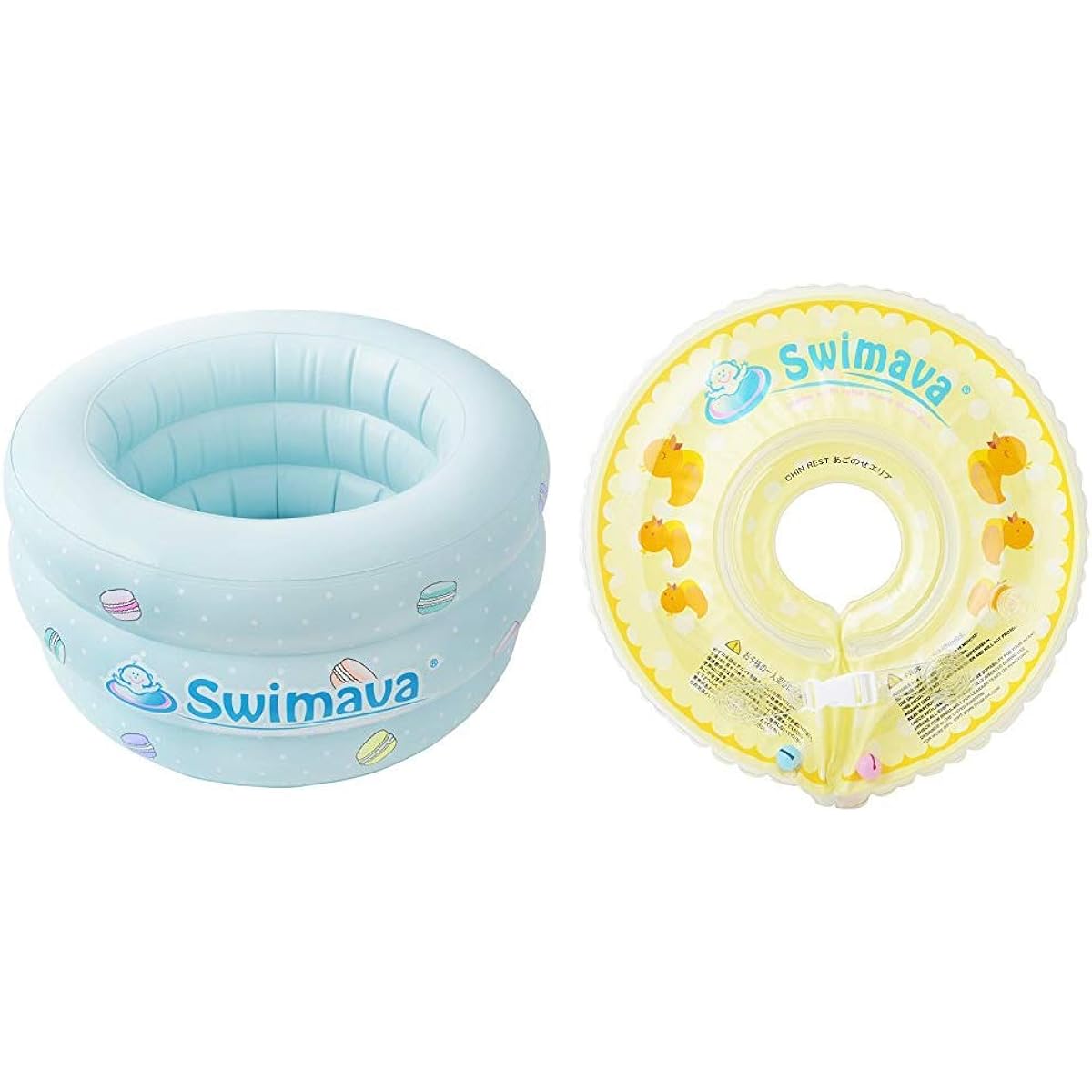 [Set purchase] Swimava [60-day warranty for genuine Japanese products] Swimava Fluffy Baby Bath Macaron Bath SW150GN-P & [60-day warranty for genuine Japanese products] Floating Neck Ring (Duck Yellow) SW120DU