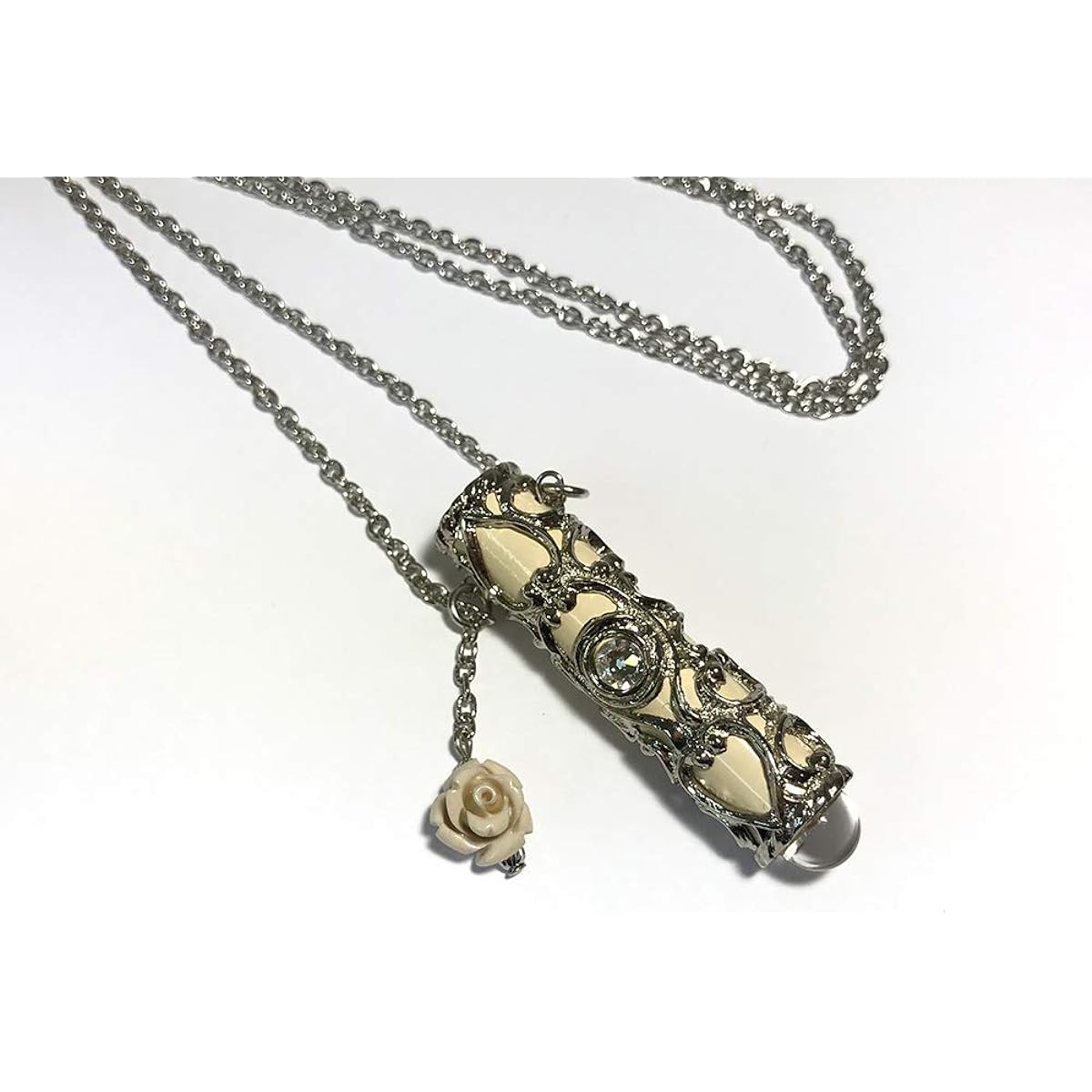 Kaleidoscope Pendant Teleidoscope Baroque Style with Rose Charm White Made in Japan Mother's Day Father's Day Gift Christmas Birthday Celebration