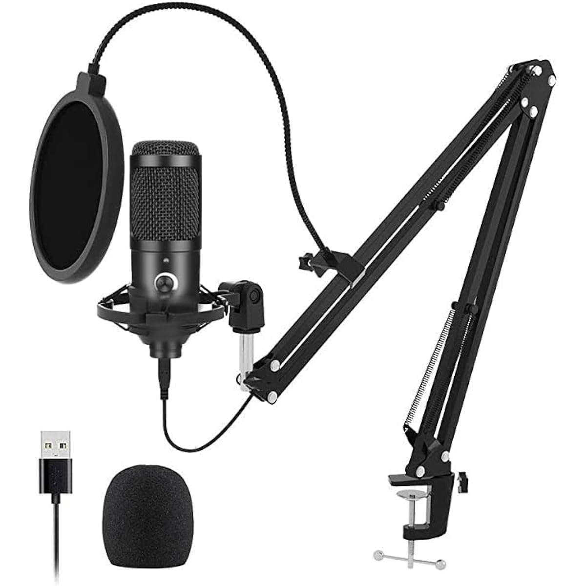 NKFUNGAT USB Condenser Microphone Kit Adjustable Mic Suspension Scissor Arm Metal Shock Mount Pop Filter for Streaming/Podcasting/Singing/YouTube/Studio, BM800