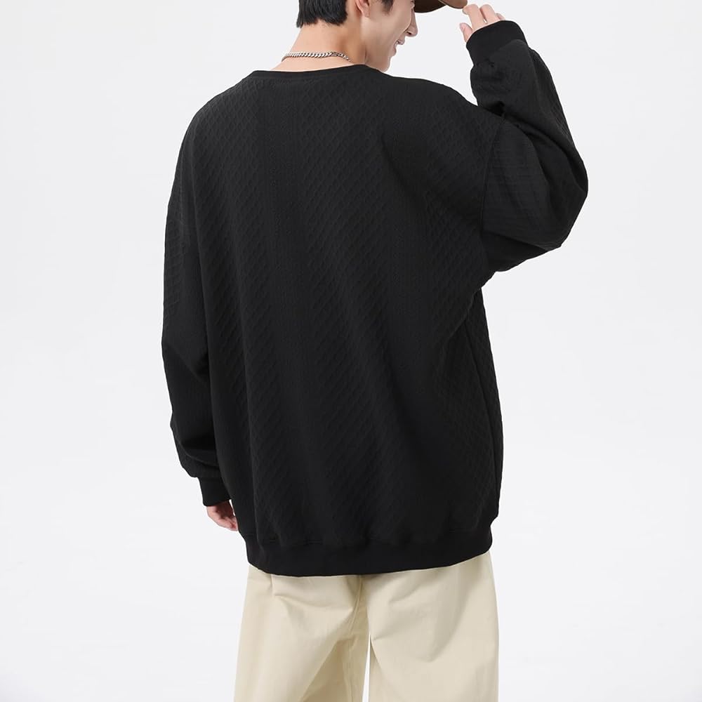 [Easykode] Sweatshirt, Men's, Autumn Clothing, Stylish, Pullover Parka, Elegant, Bulky Jacquard, Large Size, Clothes, Plain, Top, Dry, Stretch, Long Sleeve T-Shirt, Loose Sweatshirt, Unisex, Autumn, Winter, Spring