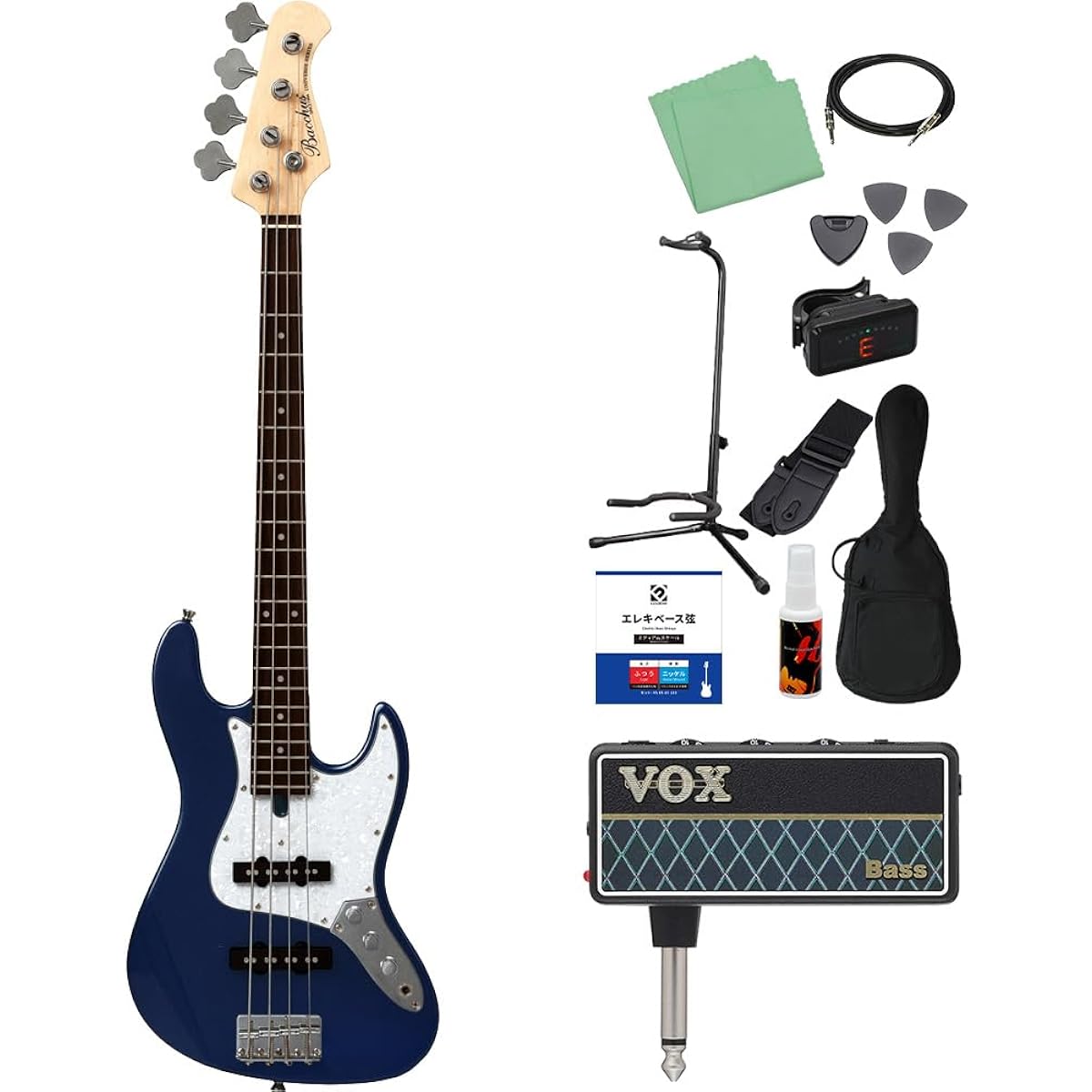 Bacchus WJB-Mini DLPB Dark Lake Placid Blue Bass Beginner 12-piece Set [with amPlug] Jazz Bass Type Bacchus