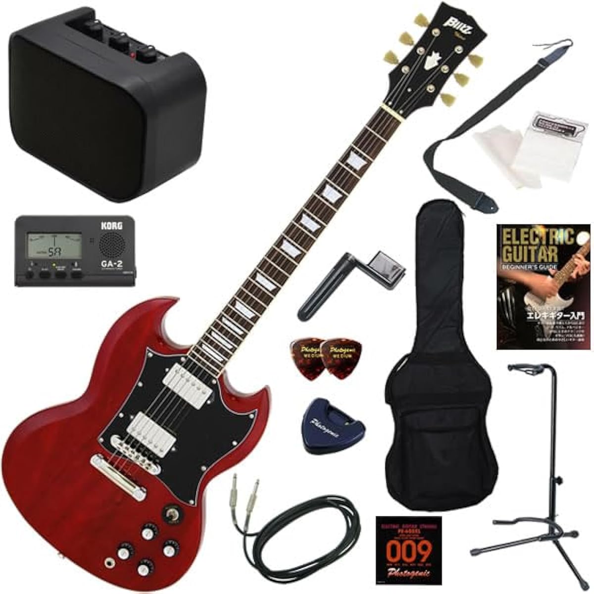 Blitz Electric Guitar Beginner's Guide 13-piece Set with Mini Amplifier BSG-STD/WR (Wine Red)