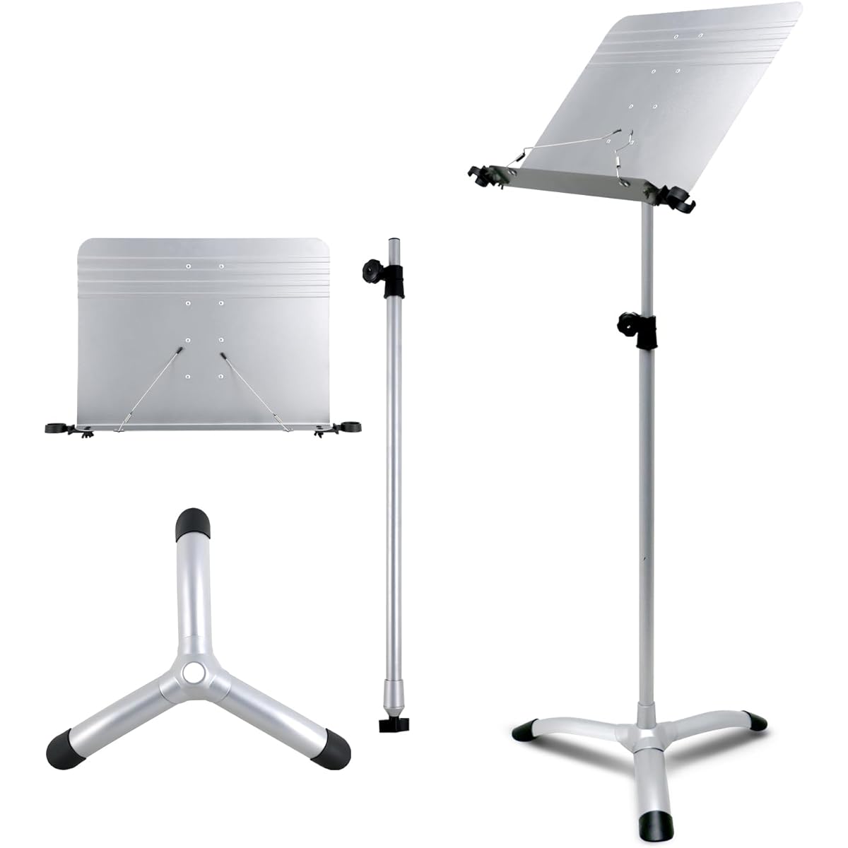 RANMING Music Stand Dual Use Foldable Music Score Stand Desktop Book Stand Professional Portable Music Score Stand with Microphone Stand Violin Orchestra Professional Conductor Stand (Gray)