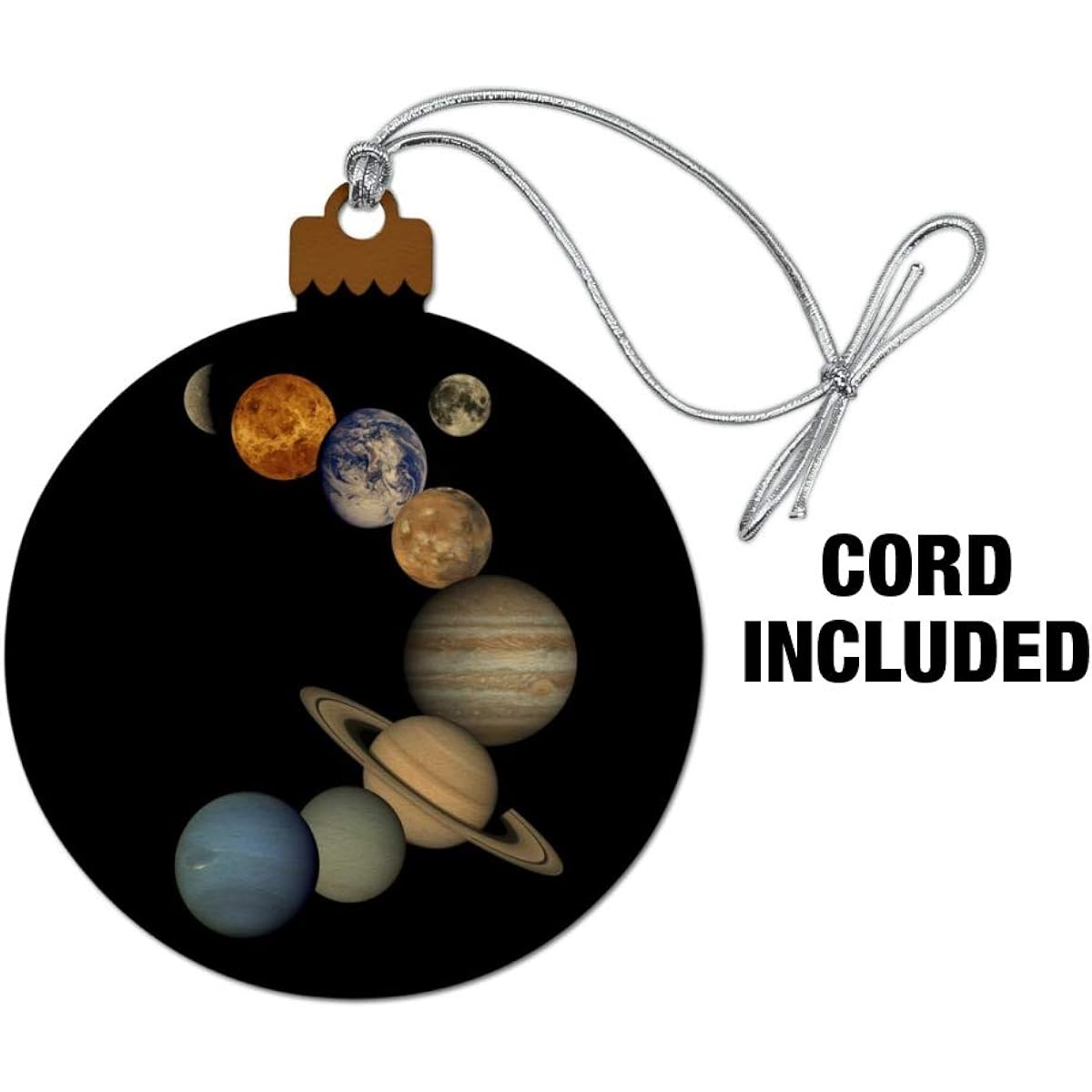 Solar System Planets Mercury Venus Mars Earth Moon Jupiter Saturn Uranus Neptune Wood Christmas Tree Holiday Ornament