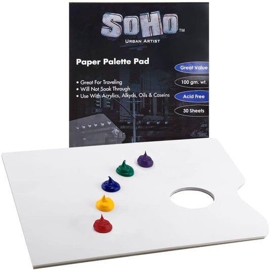 SoHo Urban Artist Disposable White Paper Palette Pad - Thick Paper Palette for Acrylics, Oils, Watercolors, and More - with Tumble Holes - 9 x 12