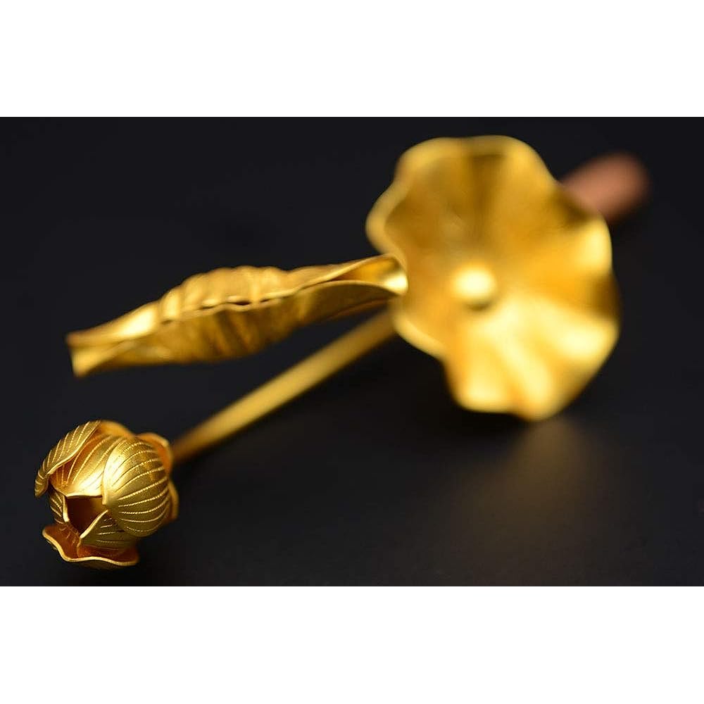 [Hiruta Buddhist Fittings Store] Eternal Flower (Golden Lotus) No. 3 3-piece Light Alloy Gold 1 Pair with Flower Stand