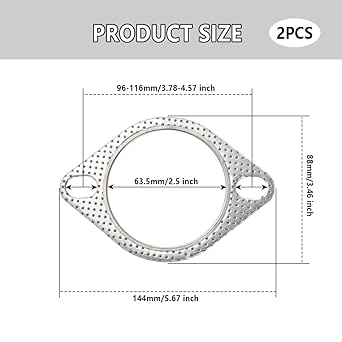 Car Exhaust Gasket 2pcs 2.5 Inch 2 Bolt Exhaust Flange Gasket Replacement OEM#120-06310-0002 Standard Exhaust Manifold Gasket Car Accessories High Temperature Gasket Material