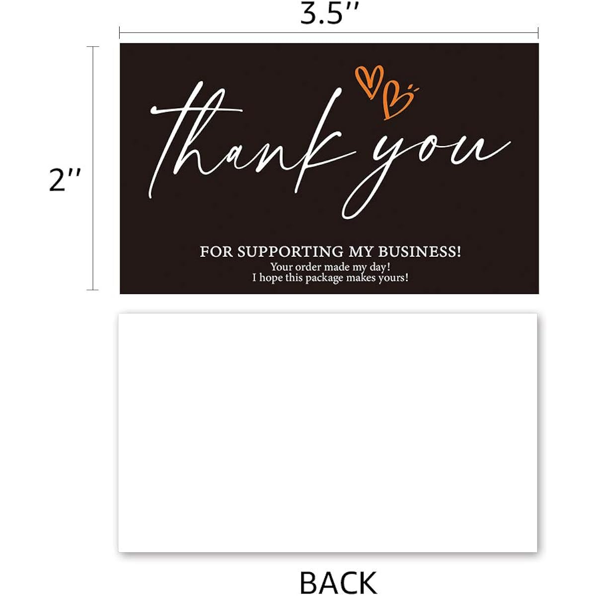 50 Black & White Simple Design Thank You Cards Thank You for Supporting My Business Card (3.5 x 2 inches) Online/Retail/Handmade Goods Customer Package Inserts Back Blank