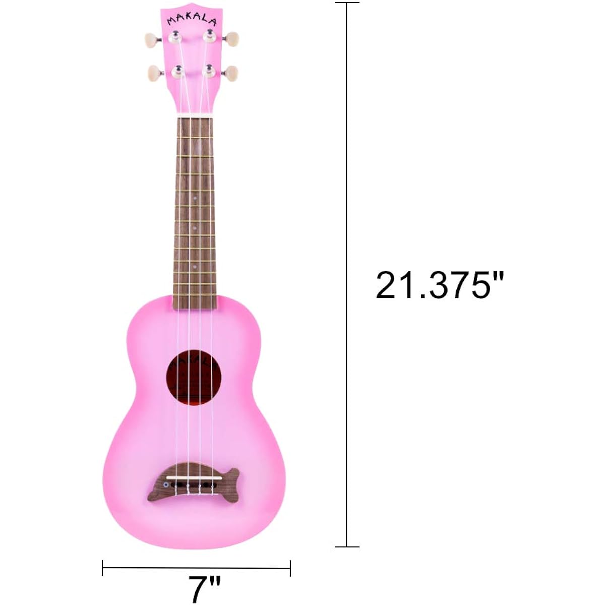 Kala Makala Pink Burst Dolphin Soprano Ukulele - MK-SD/PKBURST with Color Tuner and Luminto Rail Polishing Cloth