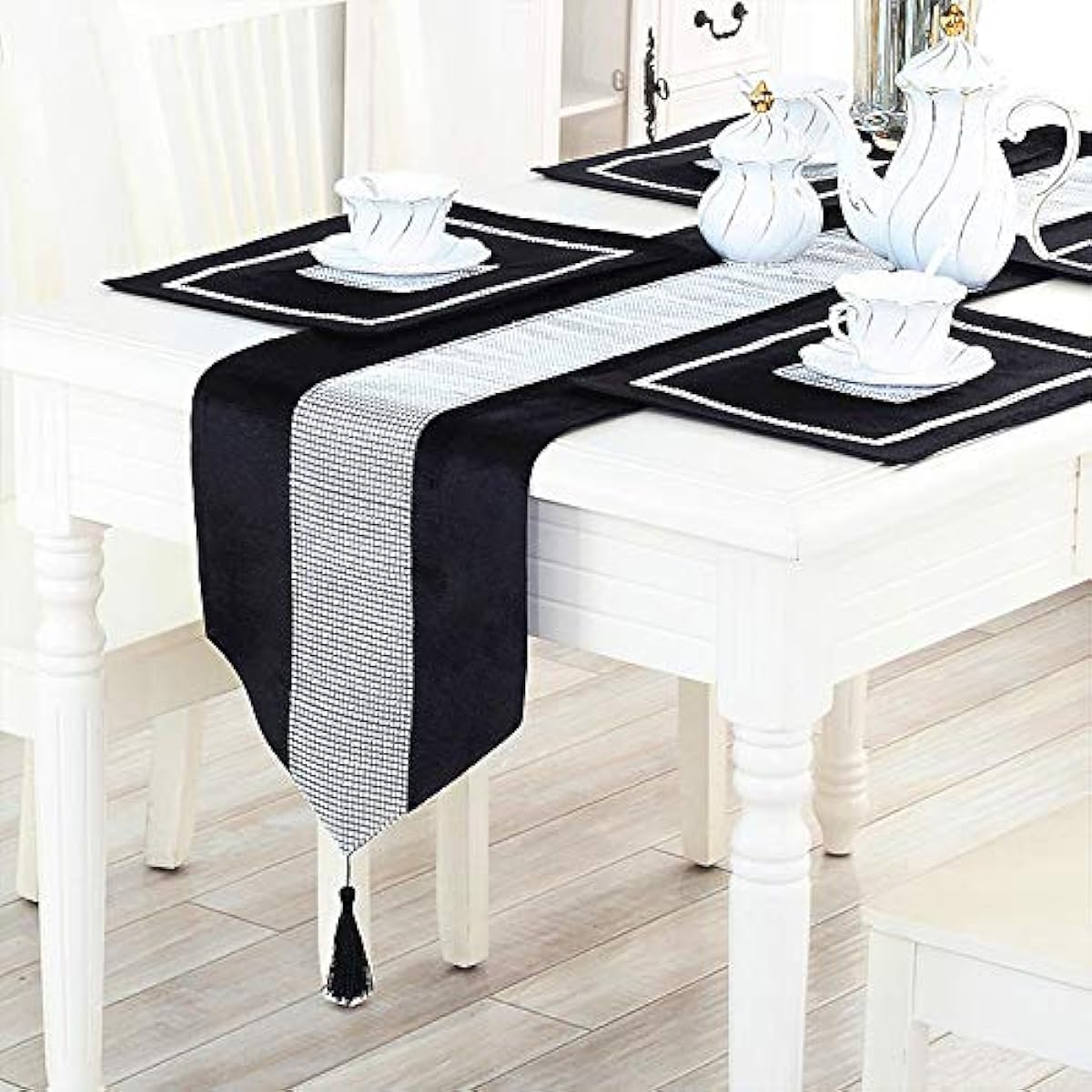 HeMiaor Table Runner with Sequins Rhinestones Elegant Table Decoration for Wedding Thanksgiving Christmas Black 13 x 72 Inch