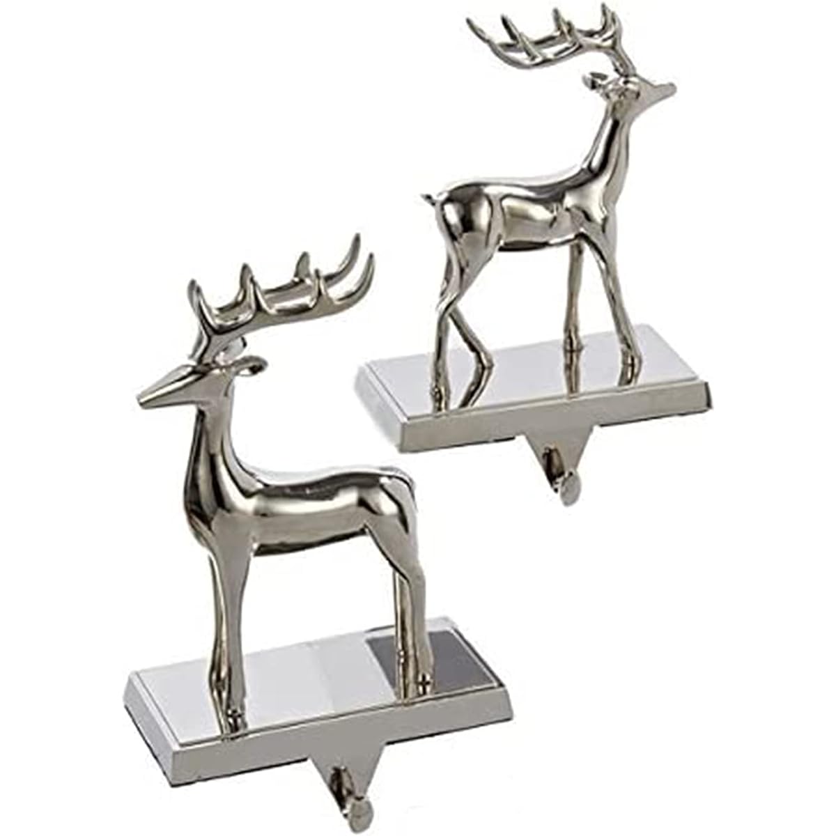 Set of 2 Metal Silver Reindeer Stocking Holders