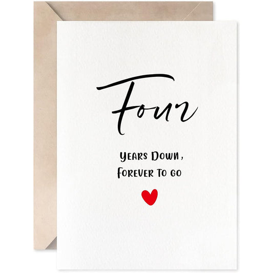 4th Anniversary Card Four Years Down Forever To Go Romantic 4th Anniversary Valentine's Day Wedding Card for Couples