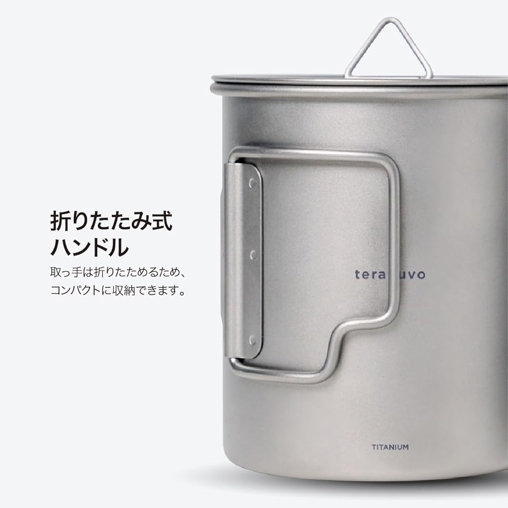 [Teranuvo] Titanium Mug with Lid Folding Handle Sierra Cup for Kitchen, Camping and Outdoor Use Single Mug Stylish Titanium Mug TITANIUM MUG 450ML Nasa