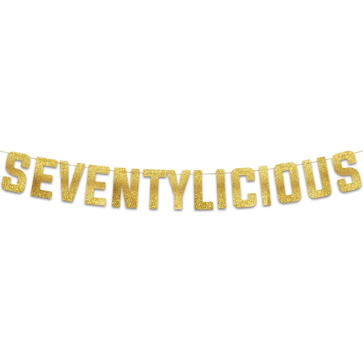 Seventylicious Gold Glitter Banner - 70th Birthday Party Banner - 70th Wedding Anniversary Decorations - Milestone Birthday Party Decorations