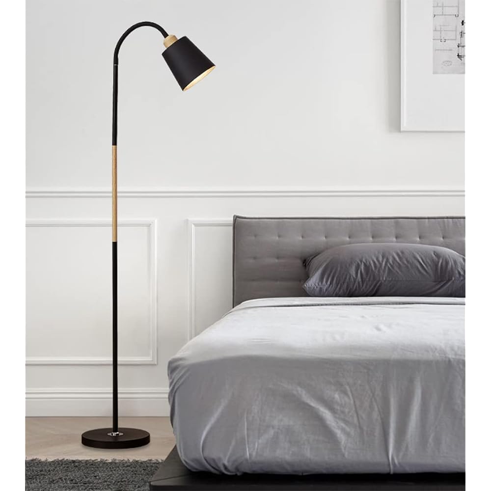 Susuo Scandinavian Style Floor Stand Light, 110V-120V, Modern Stand Light, LED Compatible, Lighting, Floor Lamp, Stylish, Indoor Lighting, Perfect for Restaurants, Bedrooms, Work, etc., No Bulb, 1 Light, Black, Curved, ss759330BC