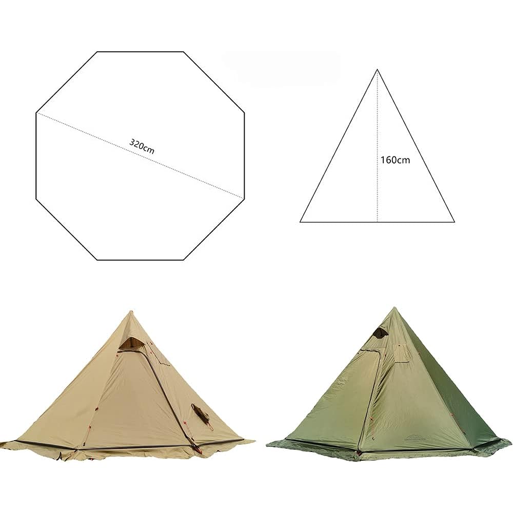 Kadahis One Pole Tent for 2-3 People, Ultra Lightweight, Includes Snow Skirt, 1.6kg, Easy to Set Up, For Disaster Prevention, Outdoor Equipment, For Camping, Beach, Cherry Blossom Viewing, Sports Festivals, Mountain Climbing, Chimney Hole Guard Included