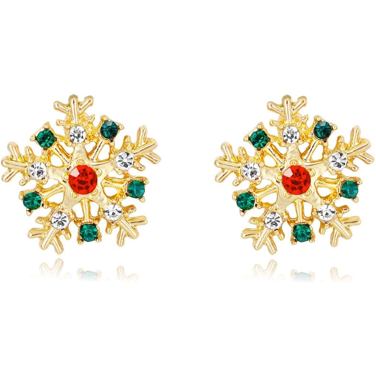 Christmas Snowflake Stud Earrings for Women Colorful Snowflake Flower Shape Cubic Zirconia Crystal Christmas Stud Earrings Christmas Festival Jewelry Christmas Gifts