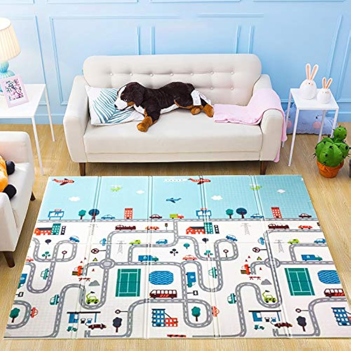 Baby Folding Mat Play Mat Extra Large Foam Play Mat Crawling Mat Reversible Waterproof Portable Double Sided (198*178*1CM)