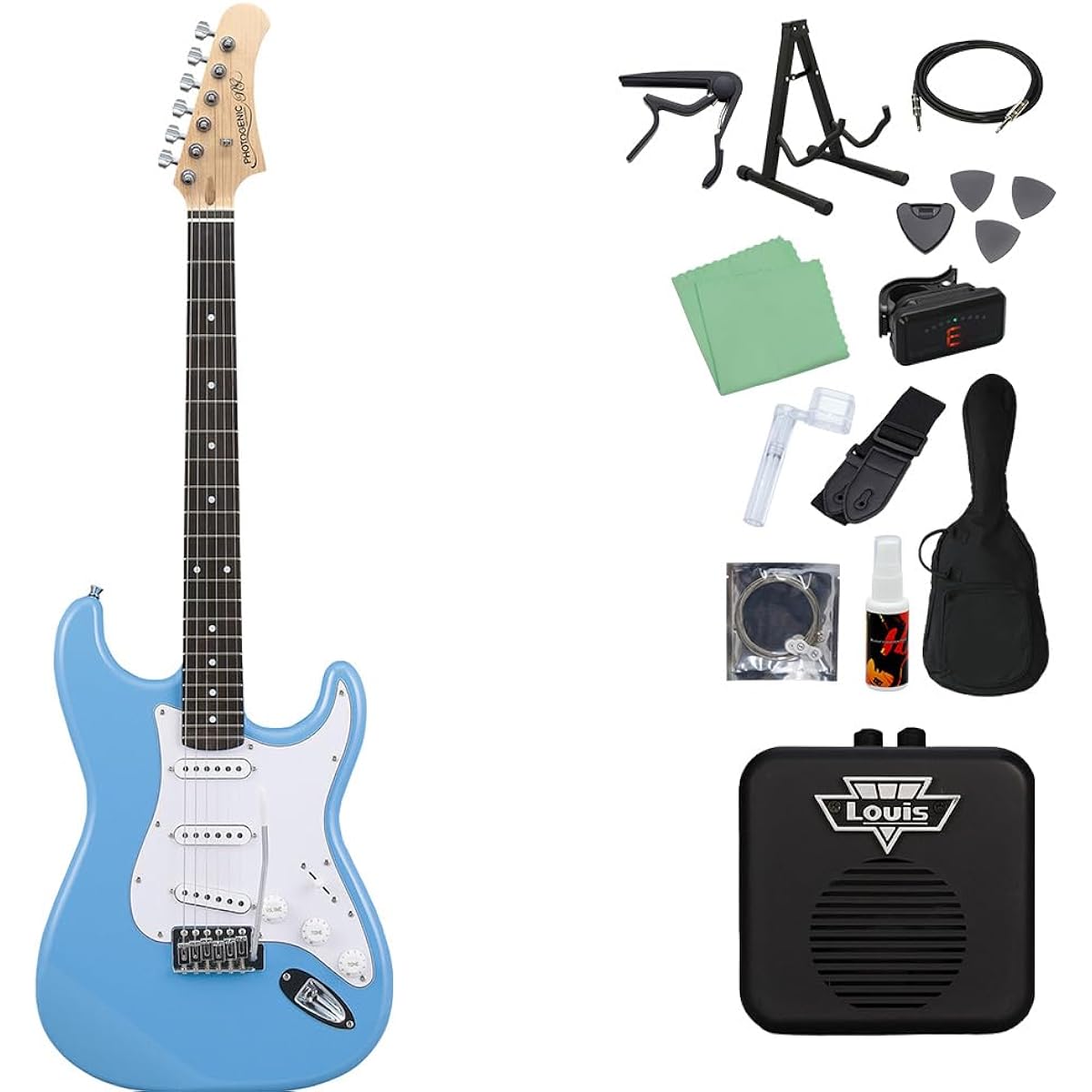Photogenic ST-180 UBL Electric Guitar Beginner 14-piece Set [With Mini Amplifier] Stratocaster Type Photogenic