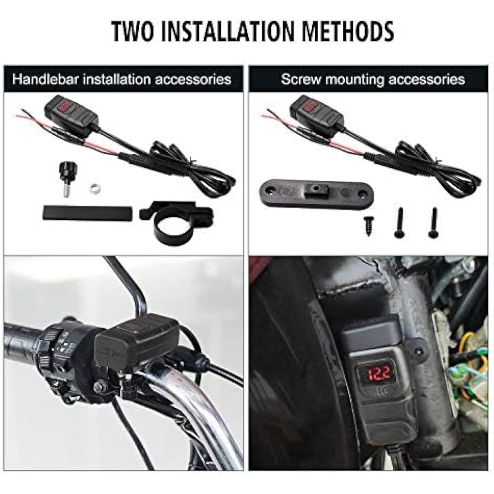 [Improved] TurnRaise Motorcycle USB Power Supply Waterproof Voltage Display Type-C+QC3.0 Quick Charging Port Motorcycle Voltmeter Motorcycle USB Power Supply DC12V-24V Power Supply Motorcycle Power Supply USB+PD (orange light)