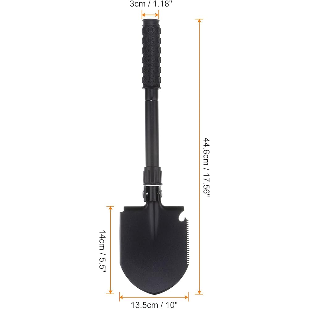 uxcell Multi-Function Folding Camping Shovel 44.6cm Length Iron Adjustable Multipurpose Gardening Shovel with Carrying Bag for Outdoor Camping Hiking Black