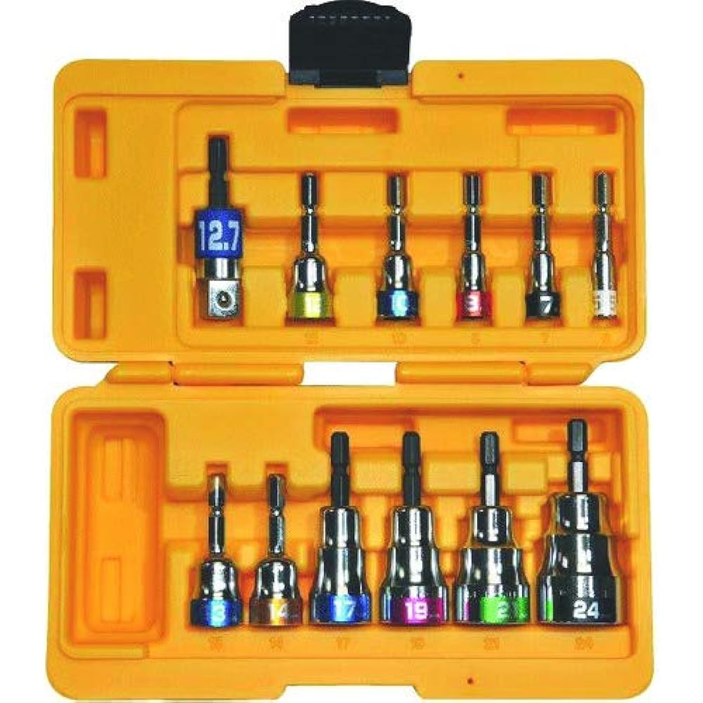 Top Industry (TOP) Impact Short Socket 12 Piece Set 5.5~24mm Conversion Adapter, Case Included Bit Construction Tools Tools EHS-5524AS Tsubame Sanjo Made in Japan