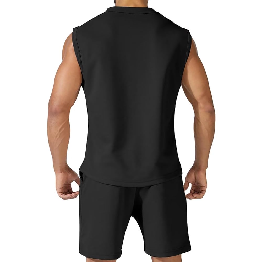 [Anmur] Jersey Top and Bottom Set Men's Summer Clothes Tank Top + Shorts Running Training Comfortable with Pockets Waist Plain Adjustable Breathable Casual Training Top and Bottom Sweatshirts