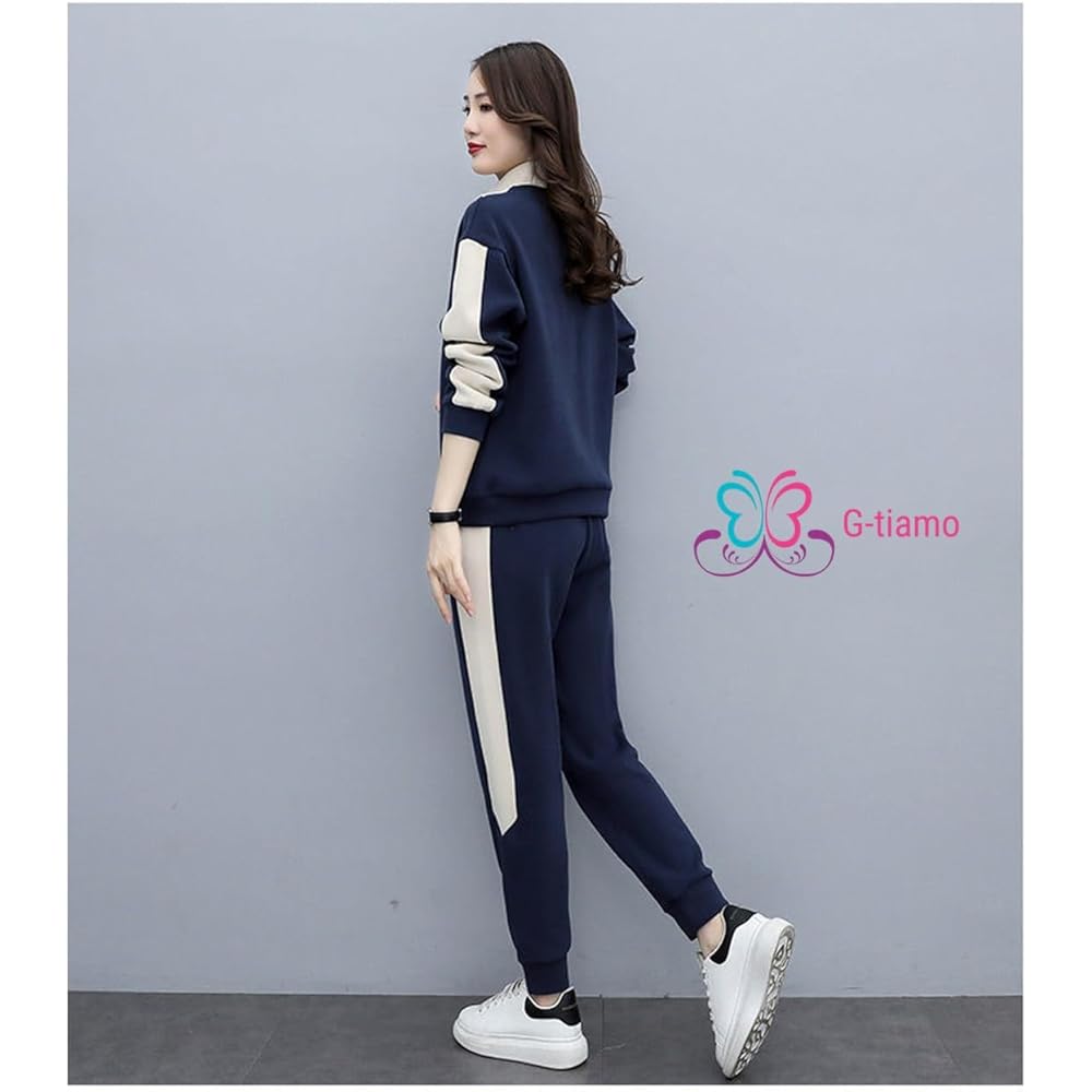 [G-tiamo] Fleece-lined tracksuit top and bottom set, loungewear, setup, women's sports and fitness wear, 04