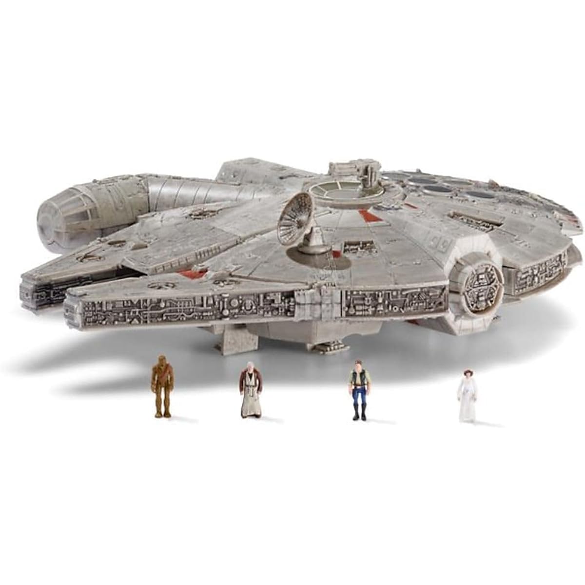 Star Wars Micro Galaxy Squadrons Assault Class Millennium Falcon - 7" Vehicle with 1" Han Solo, Chewbacca, Princess Leia and Obi-Wan Kenobi Microfigures, Multicolor