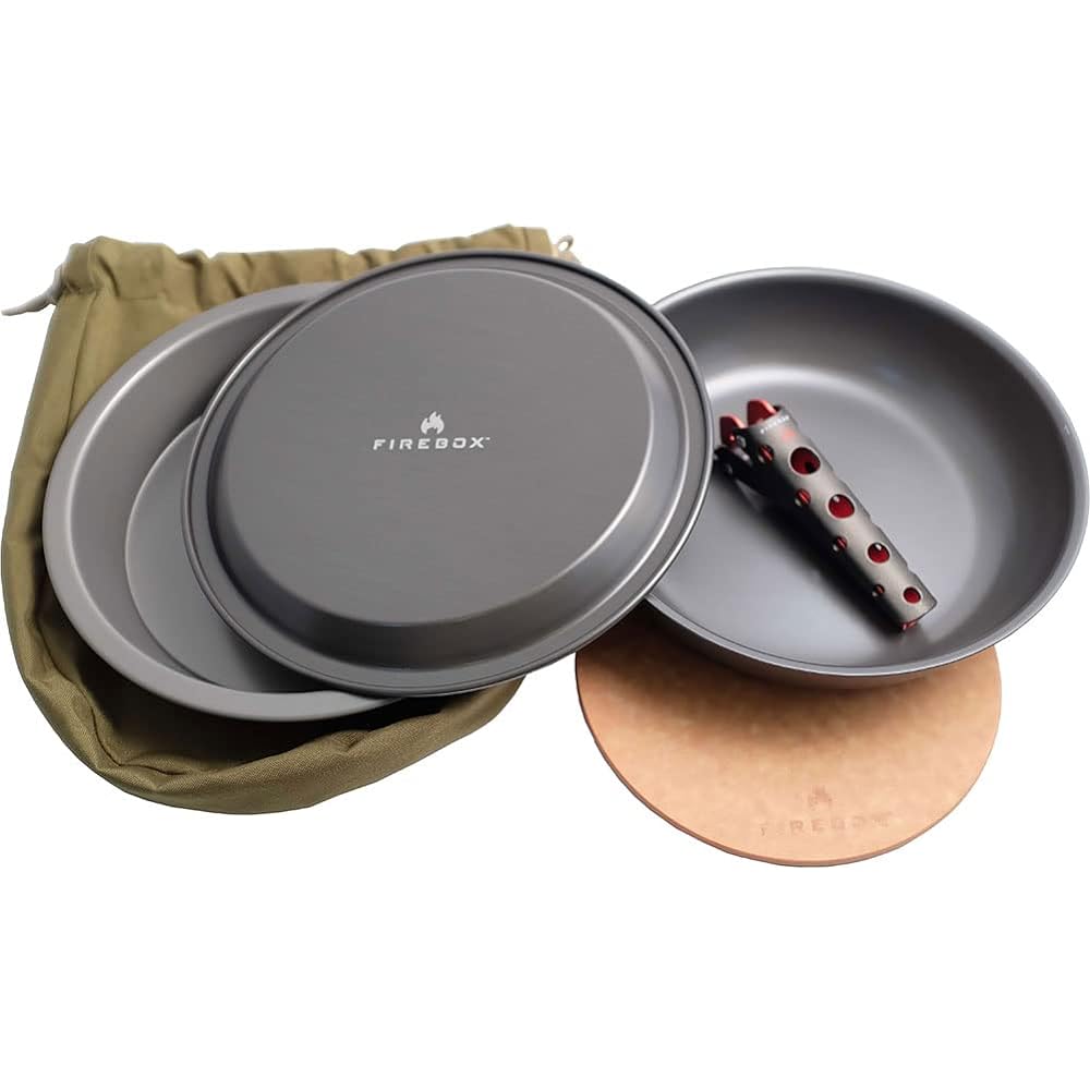 FIREBOX Ultra Cook Kit Set Contents (Frying Pan, Cowboy Plate, Camping Plate, Lifter, Cutting Board, Case) Made by H.A.A. Aluminum Cooker of All Sizes [Genuine Japanese Product] Outdoor Camping BBQ Bushcraft Barbecue