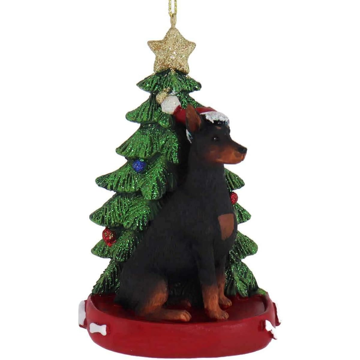 Personalize Doberman with Christmas Tree ane Light Ornament