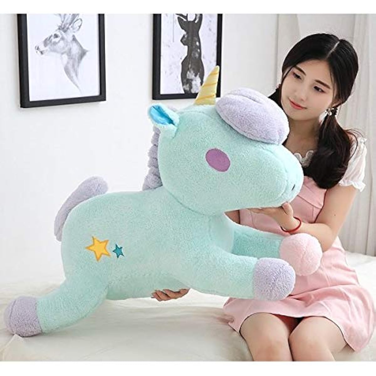 Unicorn Plush Toy Birthday Present Gift Pillow Birthday Wedding Gift Baby Gift Present Gift for Children (Green, 85cm)