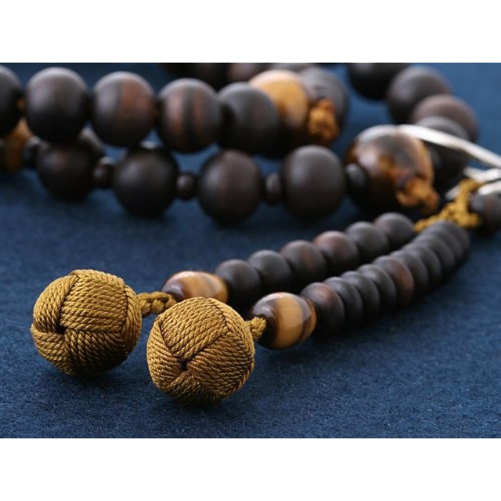 Kyoto Buddhist Altar Hayashi Prayer Beads Jodo Sect Ebony (Unground) Tiger Eye Stone (8 Pieces) (For Men) Formal Official [Tiger Eye] [Bead Bag Set] SM-009 Kyoto Prayer Beads