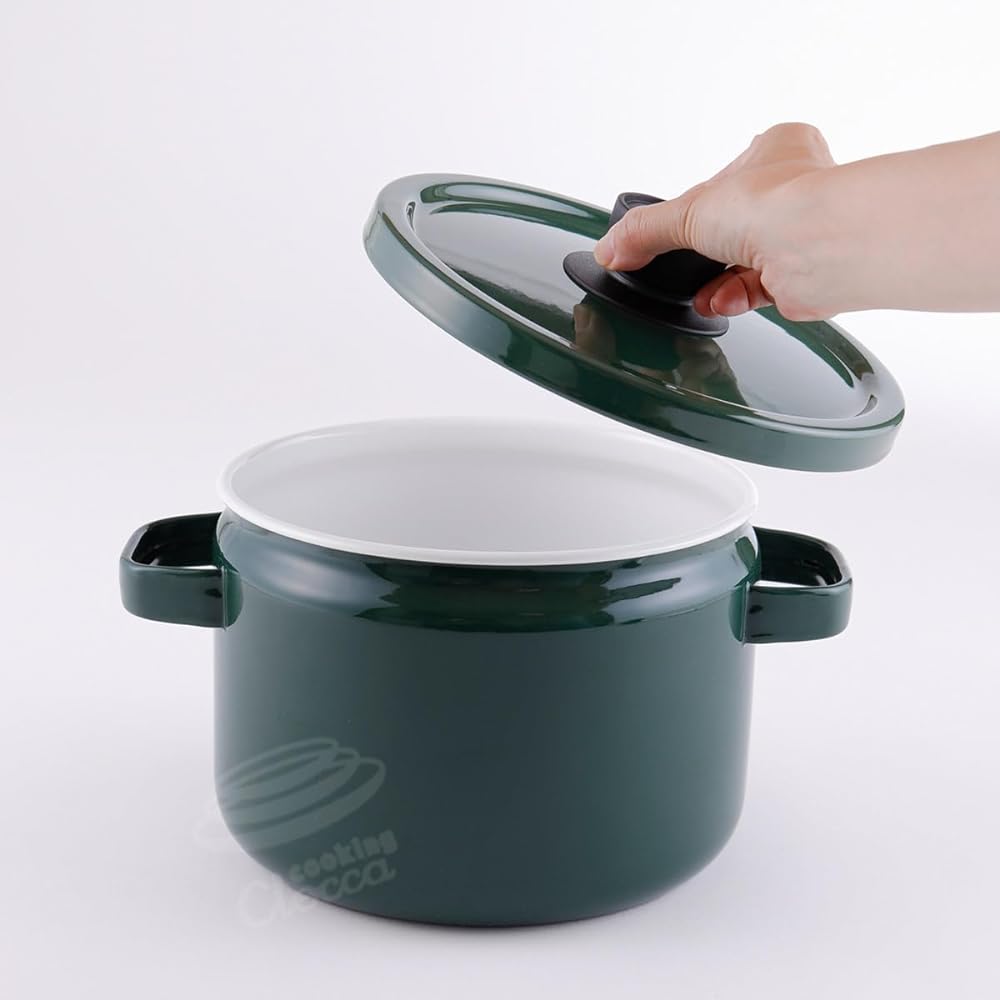 Fuji Enamel Deep Casserole 22cm Solid Green IH Compatible Deep Casserole SD22DW.CG