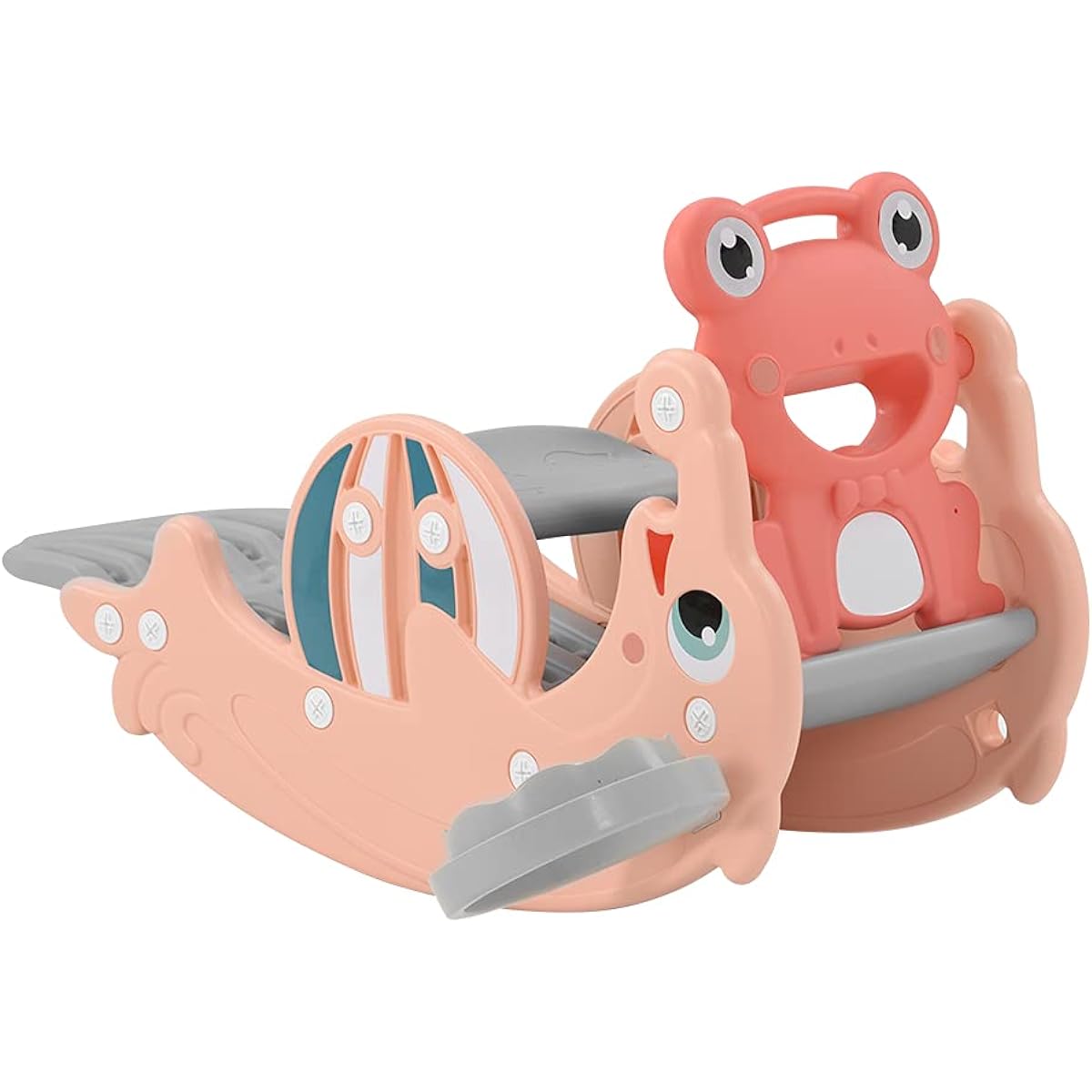 Slide, 3-in-1, Rocking Horse, Vehicle, Swing Set for Toddlers, Basketball Hoop, Compact, Indoor Play Equipment, Outdoor Play Equipment, Birthday Gift (Apricot)