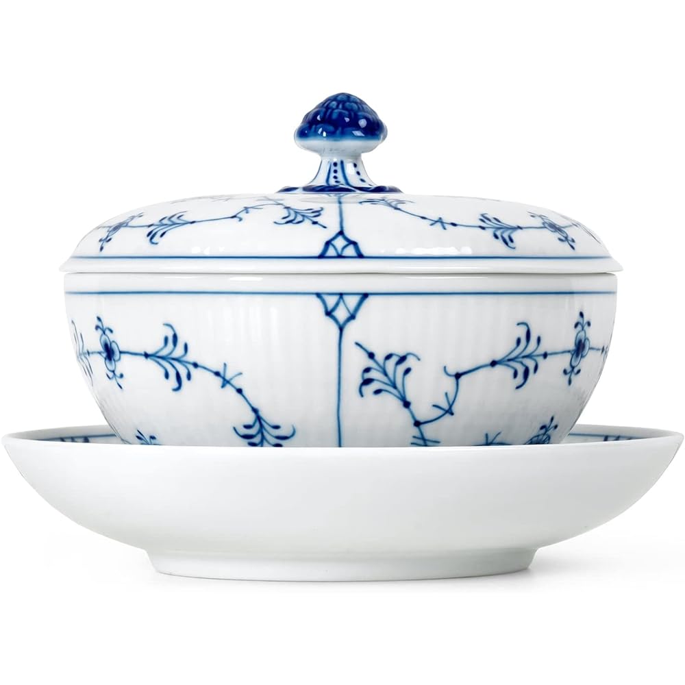 [Regular Imported Product] Royal Copenhagen Blue Fluted Plain Bowl (with Lid) 380ml & Saucer 1064774