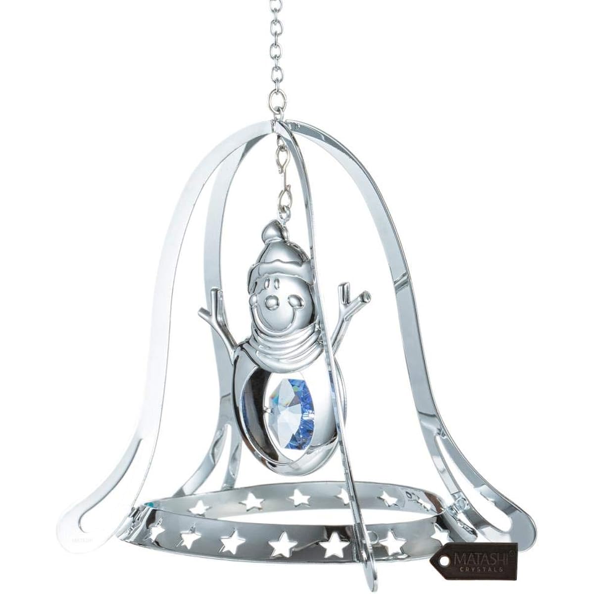 Matashi Chrome Plated Silver Snowman Bell Holiday Ornament