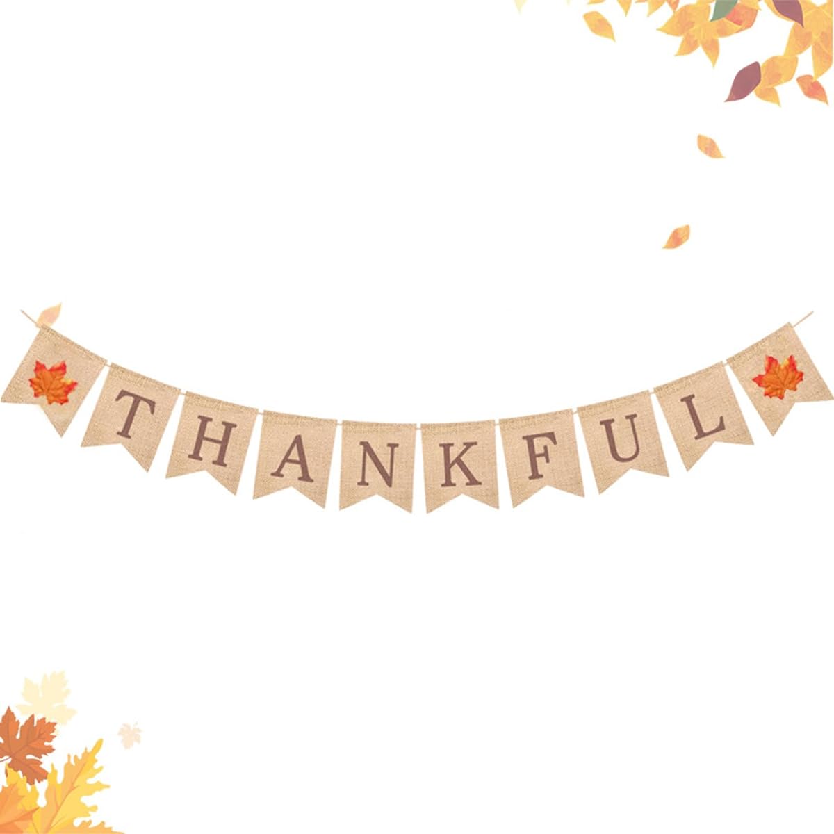 Thankful Burlap Banner Fall Autumn Maple Leaf Rustic Burlap Harvest Banner for Mantel Fireplace Wall Hanging Welcome Home Office School Party Decor Thanksgiving Decor Thanksgiving Wall Decor (Thankful)