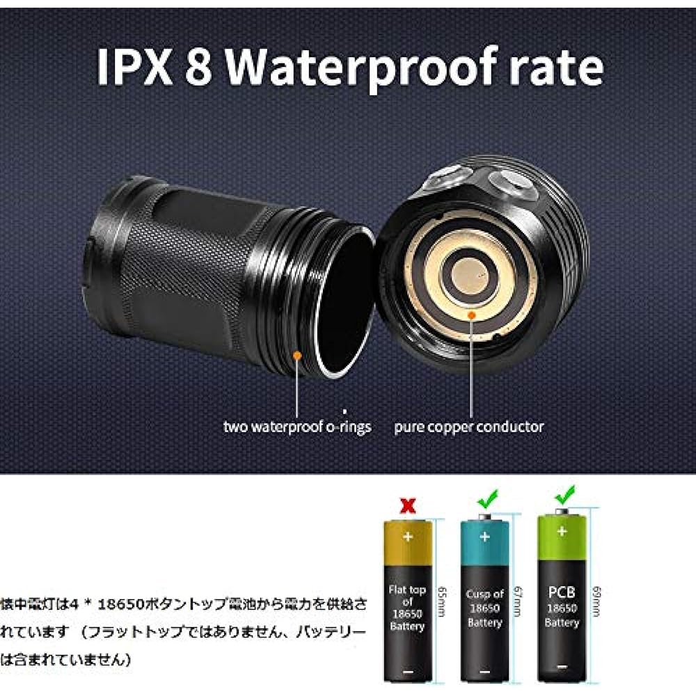 SecurityIng Diving Light, 8,000 Lumens, Underwater Light, Anti-Vibration, IPX-8 Waterproof, 500 Meters, Diving 80 Meters, 3 Light Colors, 8 Dimmable Modes, Underwater Flashlight, Diver Light, Diving,