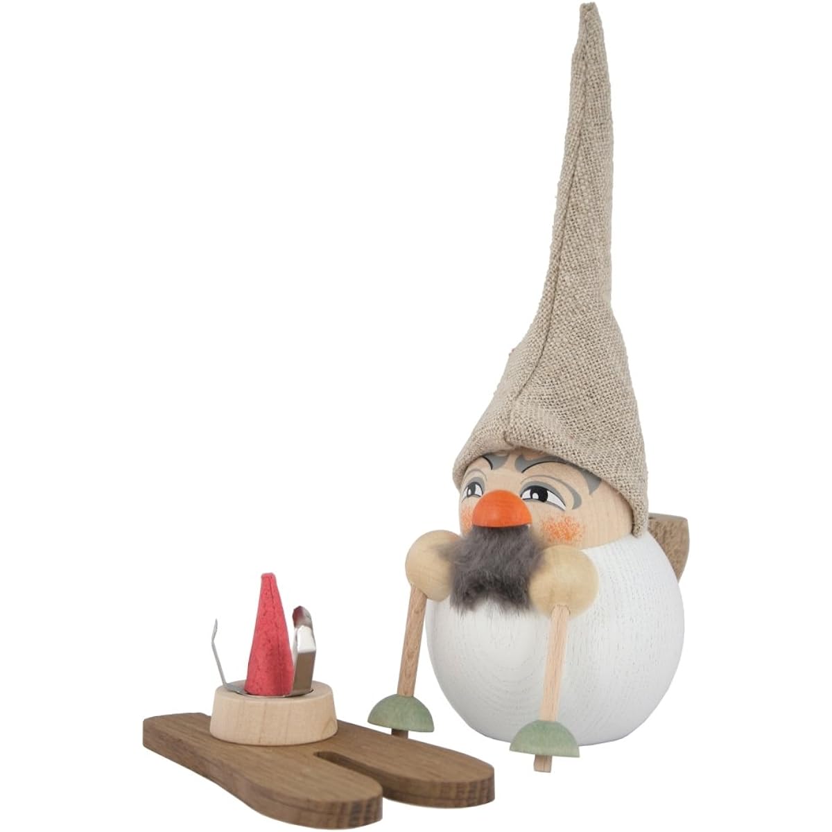 Smoke-emitting doll - Skiing forest gnome - Height 19 cm - Seiffen Erzgebirge Folk Art - Original - SV 19037